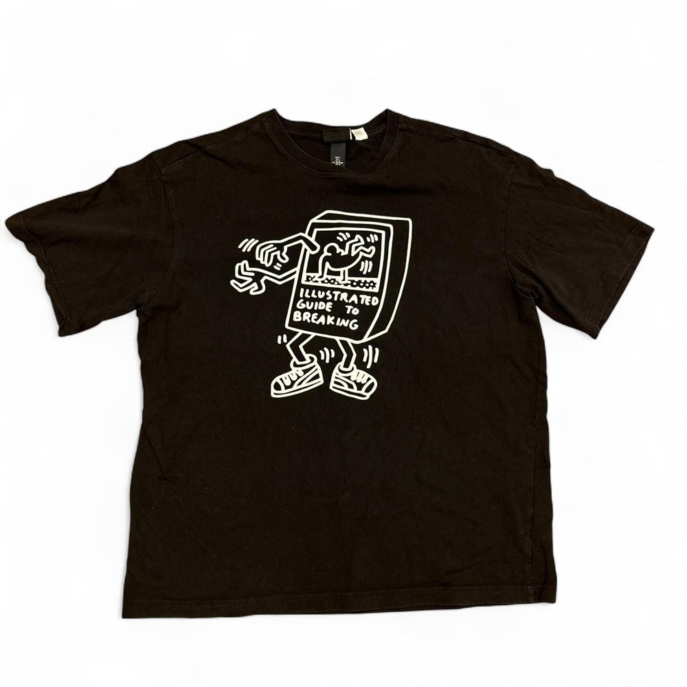 Keith Haring Illustrated Guide to Breaking Graphic T-Shirt Black Mens Large